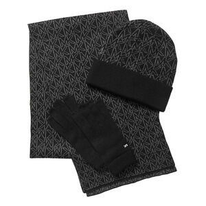 Michael Kors Logo Knit Cold-Weather 3 Piece Set Scarf Hat Gloves Black Nib $188